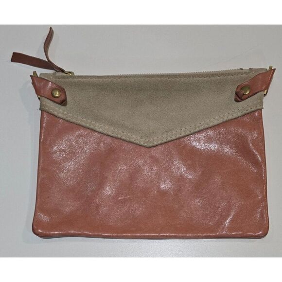 Two-Tone Leather Wristlet With Zipper & Snap Closure - Picture 3 of 6
